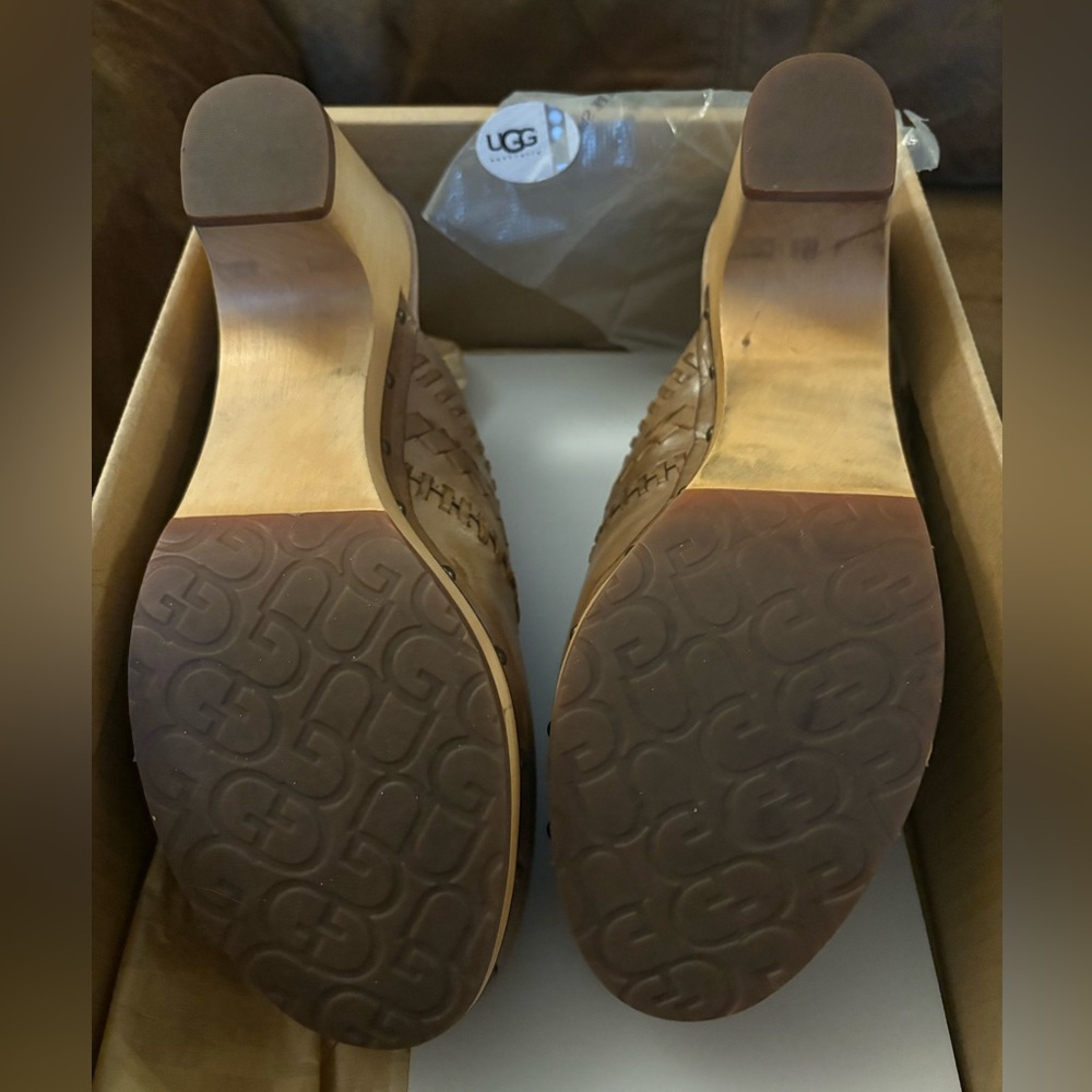 UGG Women's Brown Leather Mules - Picture 3 of 5